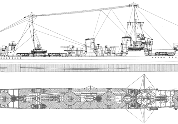 Корабль IJN Akikaze [Destroyer] (1921) - чертежи, габариты, рисунки